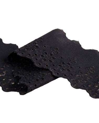 Broderie fleurs festonnée noir 70mm au mètre