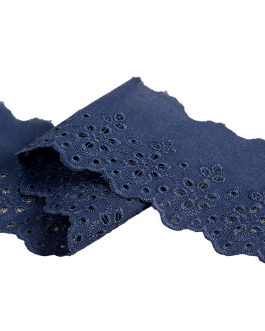 Marineblaue, gewellte Blumenstickerei, 70 mm pro Meter