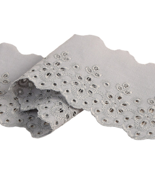 Medium gray scalloped flower embroidery 70mm per meter