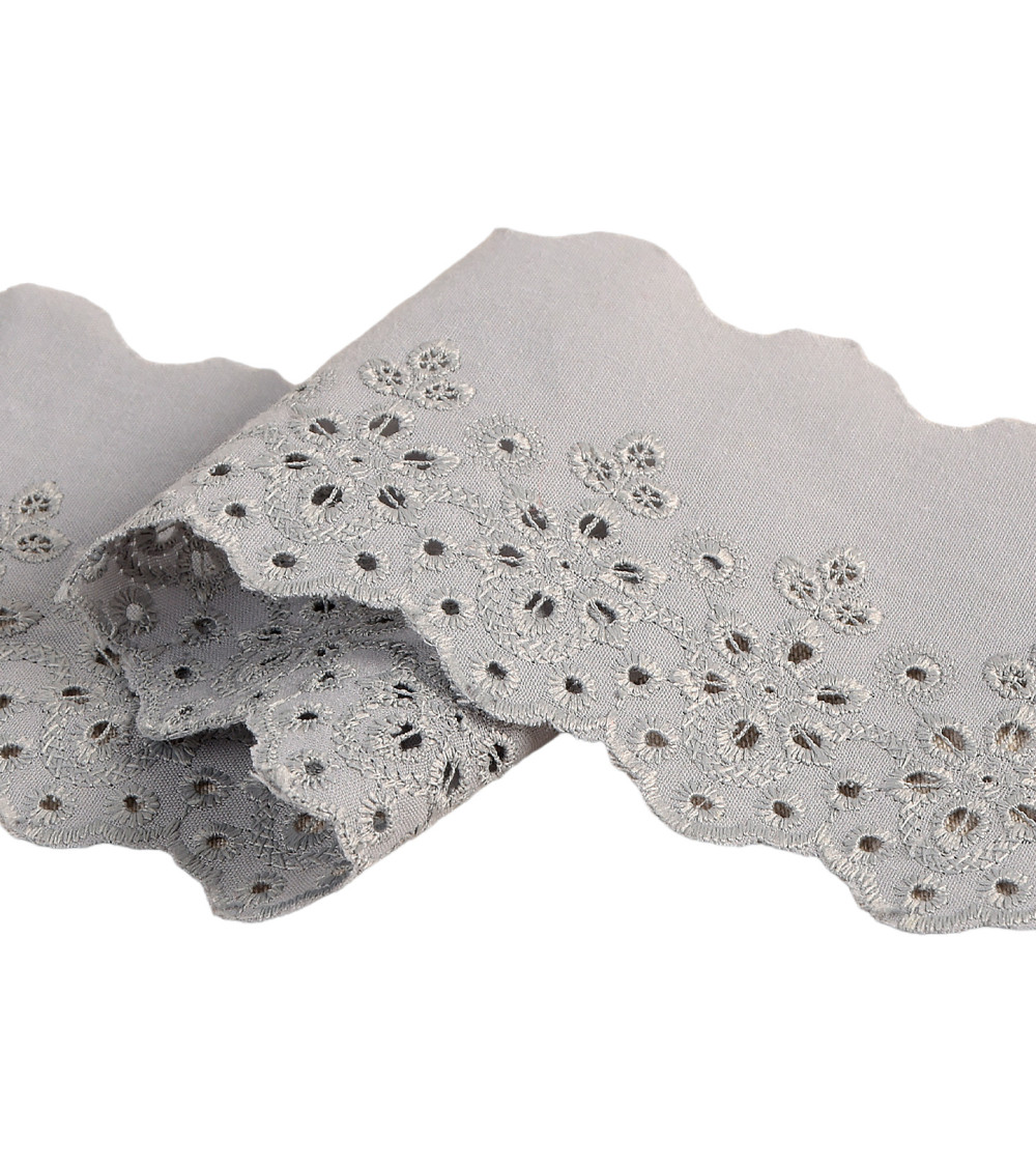 Medium gray scalloped flower embroidery 70mm per meter