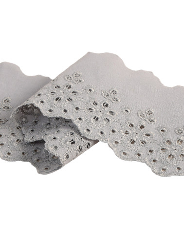 Medium gray scalloped flower embroidery 70mm per meter