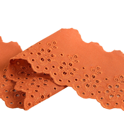 Broderie fleurs festonnée orange rouille 70mm au mètre