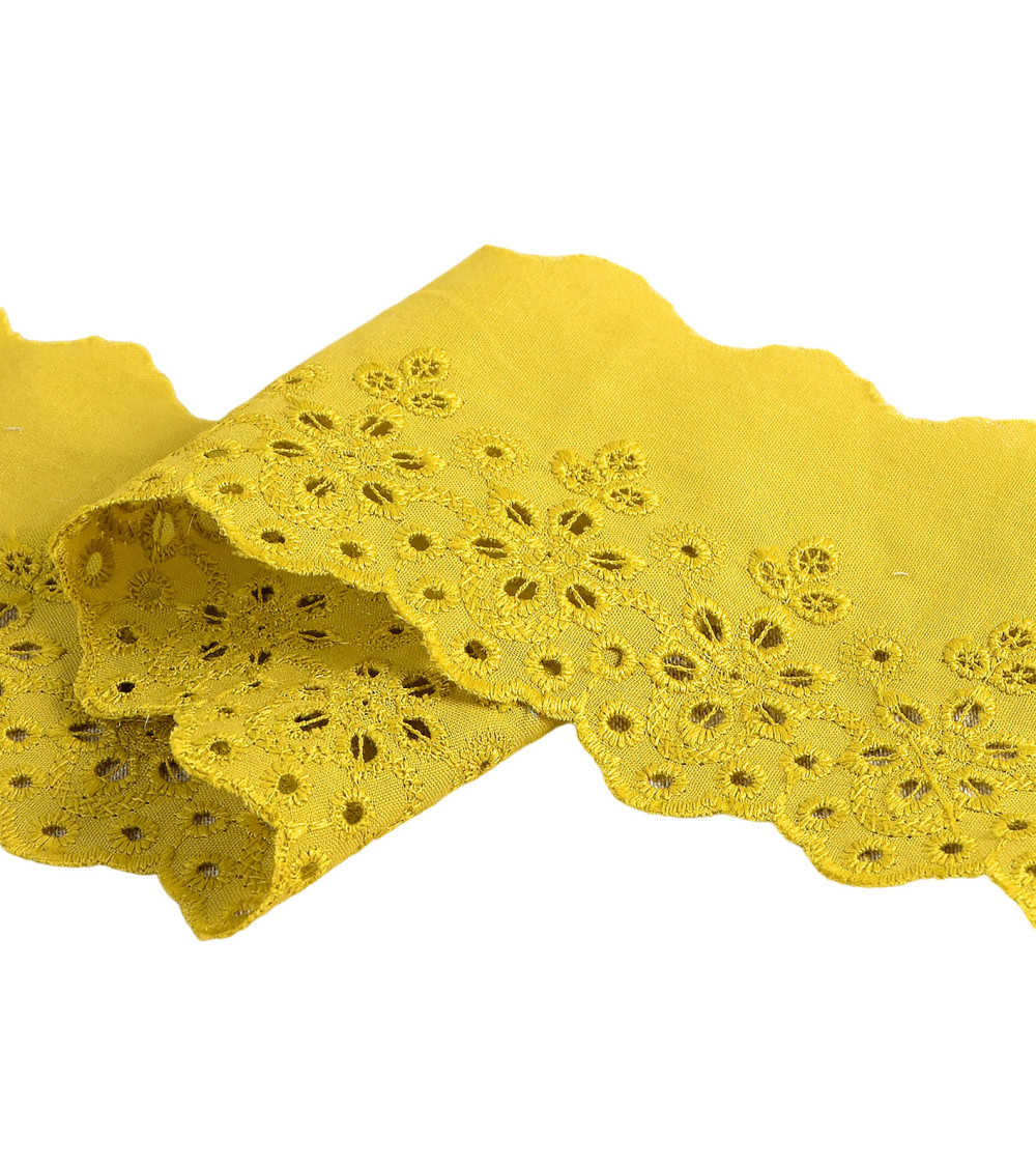 Anise green scalloped flower embroidery 70mm per meter