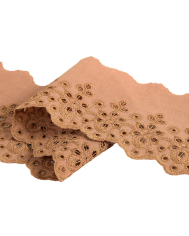Broderie fleurs festonnée marron chocolat 70mm au mètre
