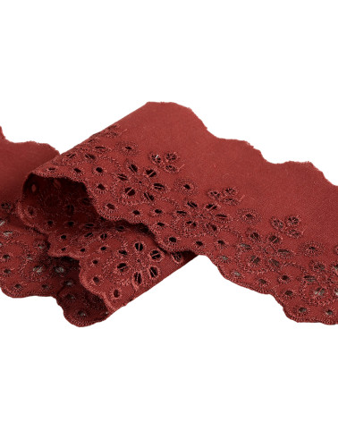 Broderie fleurs festonnée rouge bordeaux 70mm au mètre