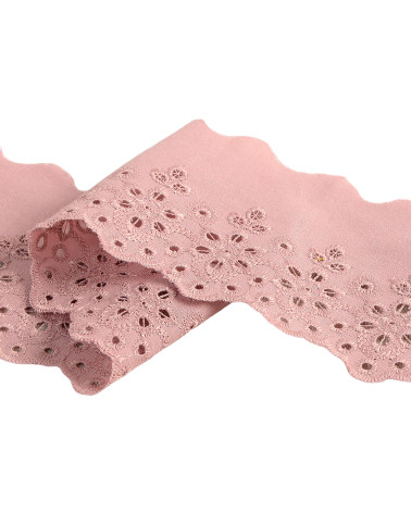 Broderie fleurs festonnée vieux rose 70mm au mètre