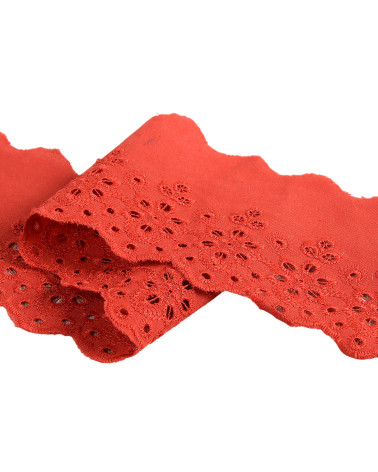 Broderie fleurs festonnée rouge hermès 70mm au mètre