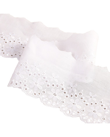 Broderie fleurs festonnée blanc 80mm au mètre