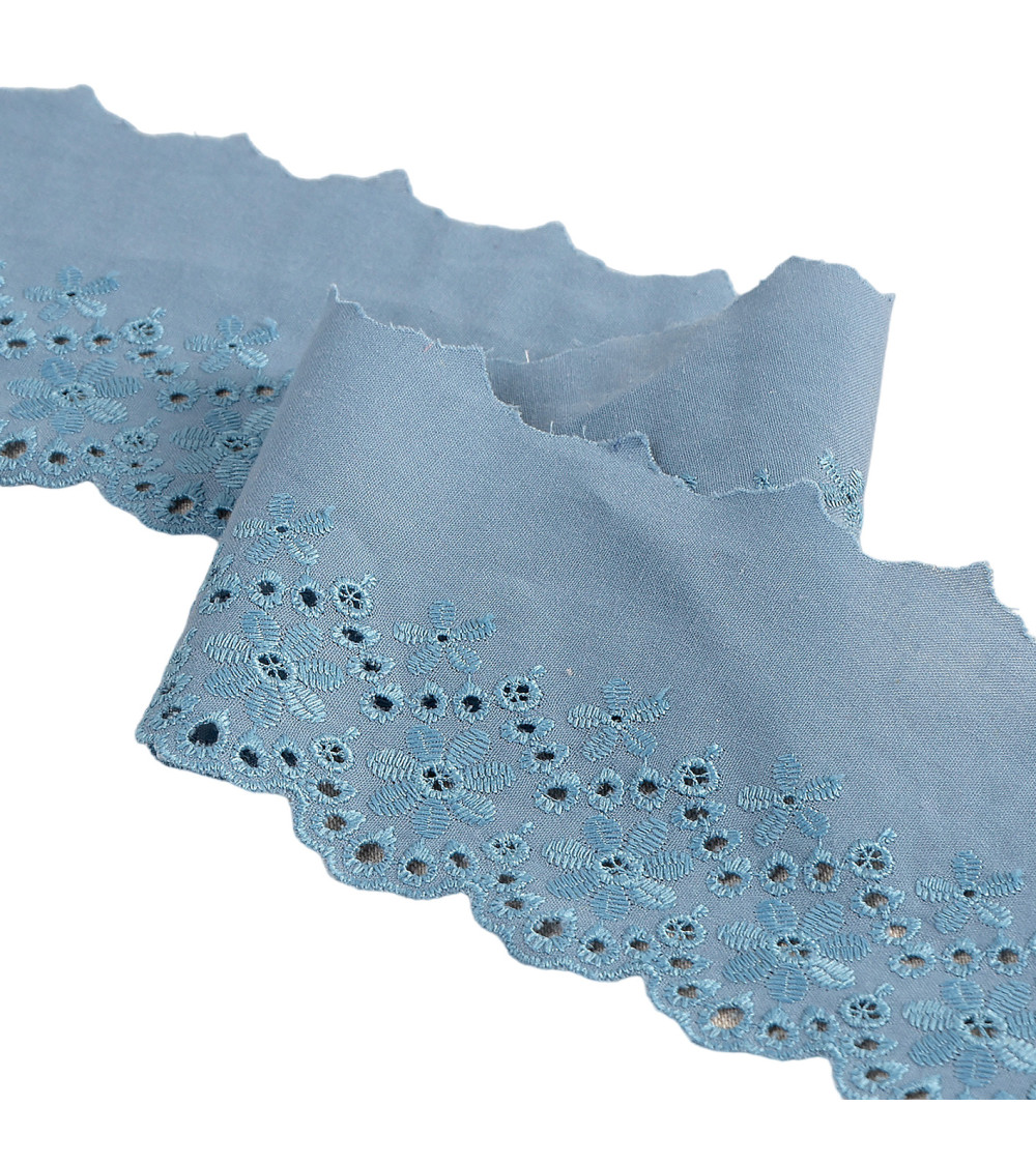 Broderie fleurs festonnée bleu lavande 80mm au mètre