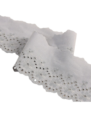 Medium gray scalloped flower embroidery 80mm per meter