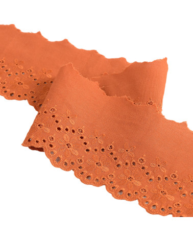 Rust orange scalloped flower embroidery 80mm per meter