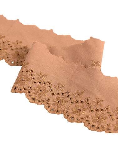 Broderie fleurs festonnée marron chocolat 80mm au mètre