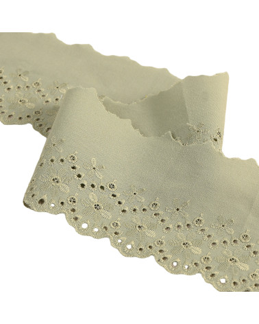 Broderie fleurs festonnée vert amande 80mm au mètre
