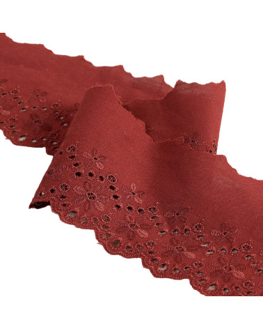 Ricamo fiore smerlato rosso bordeaux 80 mm al metro