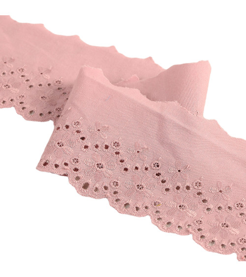 Scalloped flower embroidery old pink 80mm per meter