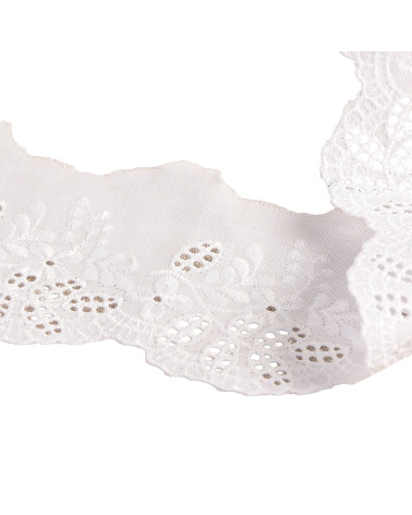 Broderie fleurs feuilles blanc 60mm au mètre