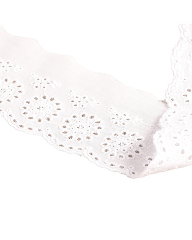 White rosette embroidery 60mm per meter
