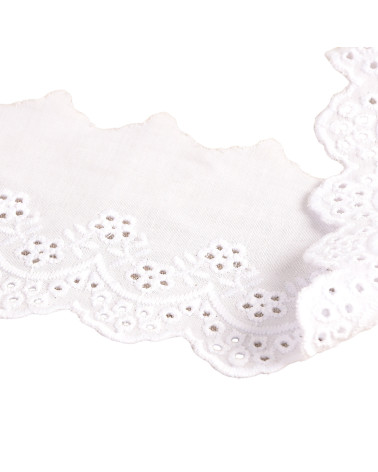 Broderie fleurs festonnée blanc 73mm au mètre