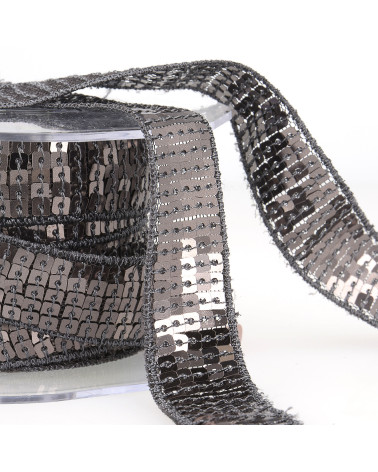 Black gray sequin braid by the meter