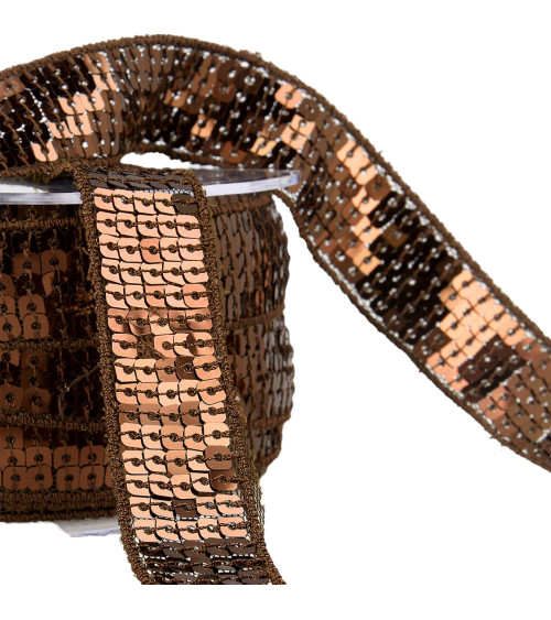 Chocolate brown sequin braid per meter