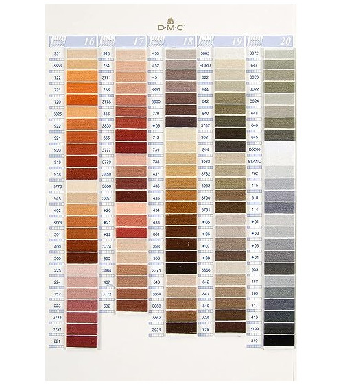 DMC Mouliné & Perlé Cotton Embroidery Thread Swatch Chart - Color Chart with Thread Samples