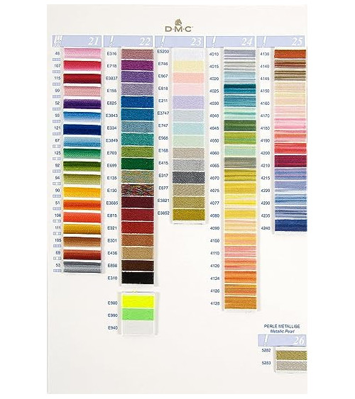 DMC Mouliné & Perlé Cotton Embroidery Thread Swatch Chart - Color Chart with Thread Samples