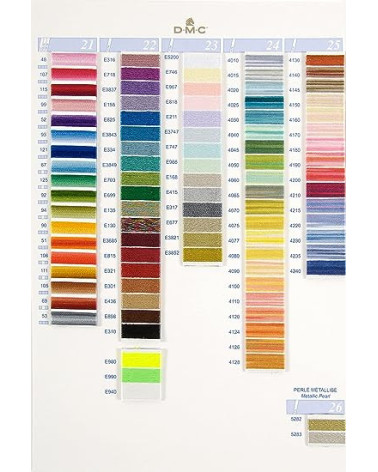 DMC Mouliné & Perlé Cotton Embroidery Thread Swatch Chart - Color Chart with Thread Samples