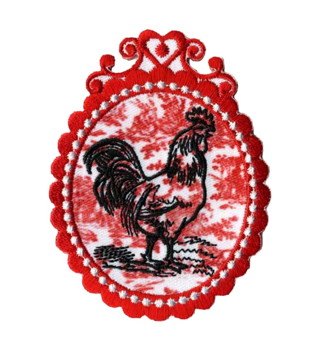 Set of 3 red iron-on patches Baroque style Rooster