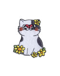 Lot de 3 écussons chat avec fleur blanc 3,5cm x 4,5cm