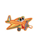 Lot de 3 écussons  transports rigolos avion orange 6,2cm x 4cm