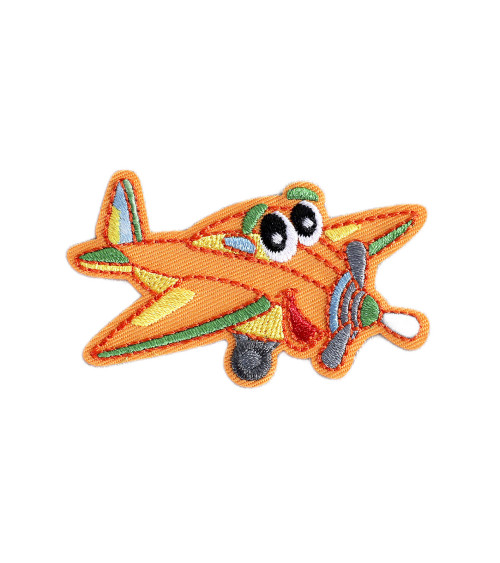 Lot de 3 écussons  transports rigolos avion orange 6,2cm x 4cm