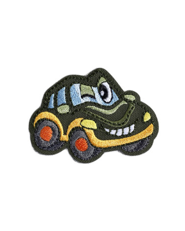 Set of 3 funny transport badges green car 5.5cm x 4cm