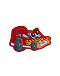 Lot de 3 écussons transports rigolos voiture rouge 6cm x 3,7cm