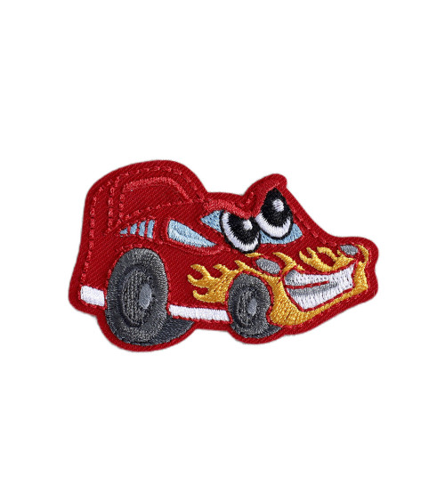 Lot de 3 écussons transports rigolos voiture rouge 6cm x 3,7cm