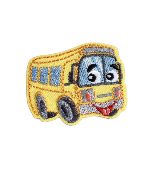 Lot de 3 écussons  transports rigolos bus jaune 5,2cm x 4cm