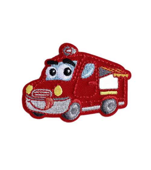 Lot de 3 écussons  transports rigolos camion de pompi 6cm x 4,3cm