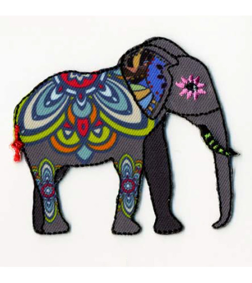 Set of 3 iron-on floral elephant arabesque patches