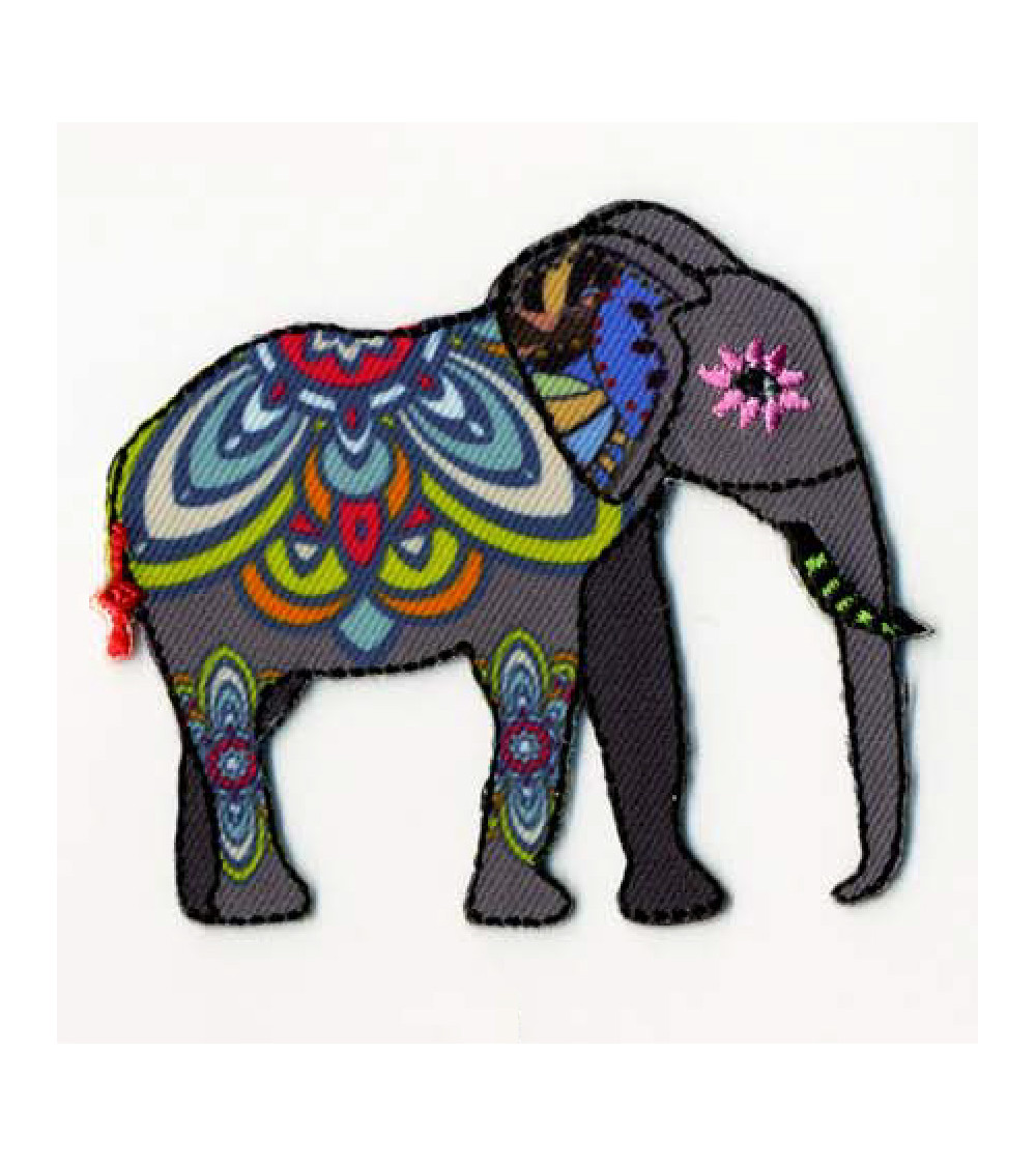 Set of 3 iron-on patches with floral arabesque elephant