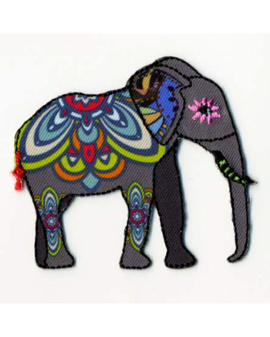 Set of 3 iron-on floral elephant arabesque patches