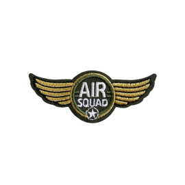 Lot de 3 écussons blason aviation air squad avec ailes kaki doré 5,7cm x 2,4cm