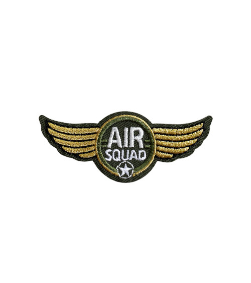 Lot de 3 écussons blason aviation air squad avec ailes kaki doré 5,7cm x 2,4cm