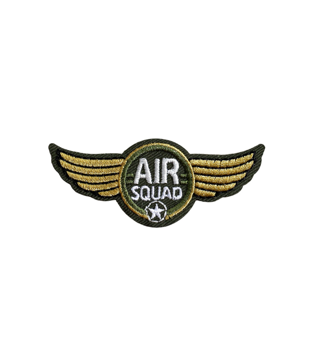 Lot de 3 écussons blason aviation air squad avec ailes kaki doré 5,7cm x 2,4cm