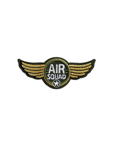 Juego de 3 parches de escudo de armas del escuadrón aéreo de aviación con alas doradas de color caqui, 5,7 cm x 2,4 cm
