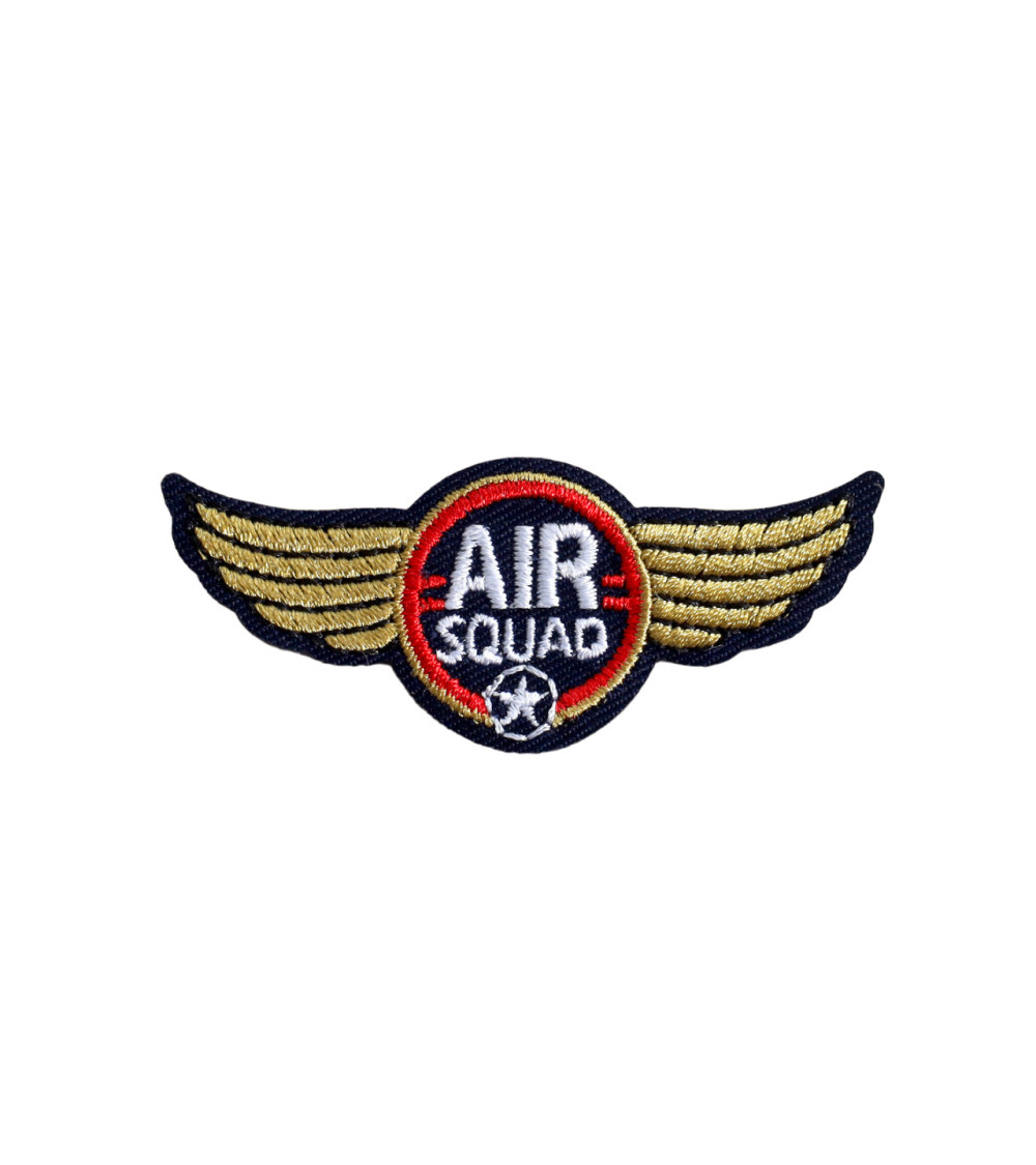 Lot de 3 écussons blason aviation air squad avec ailes gris blanc 5,7cm x 2,4cm