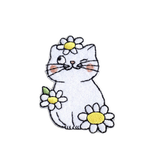 Ecusson chat mignon blanc 3,5cm x 4,5cm