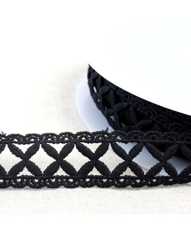 Spule 13,5 m Guipure-Kreuze 30 mm schwarz