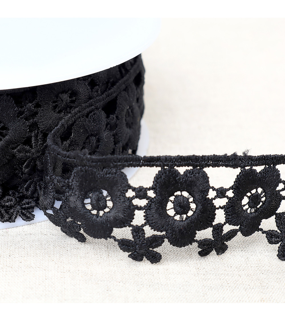 Spool 13.5m guipure flowers 35mm black