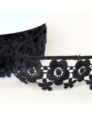 Spule 13,5 m Guipure-Blumen 35 mm schwarz