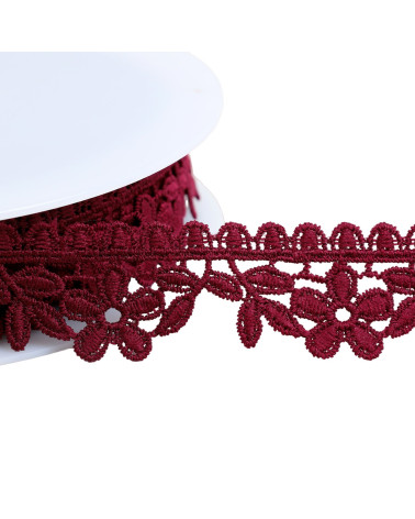 Guipure flowers 30mm plum purple per meter