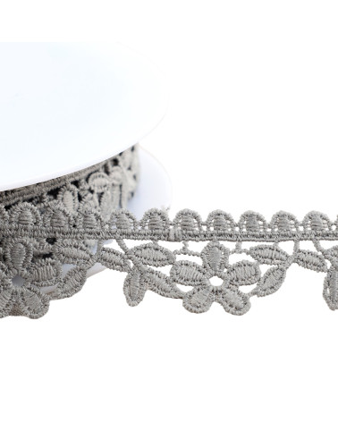 Spule 13,5 m Guipure-Blumen 30 mm mittelgrau